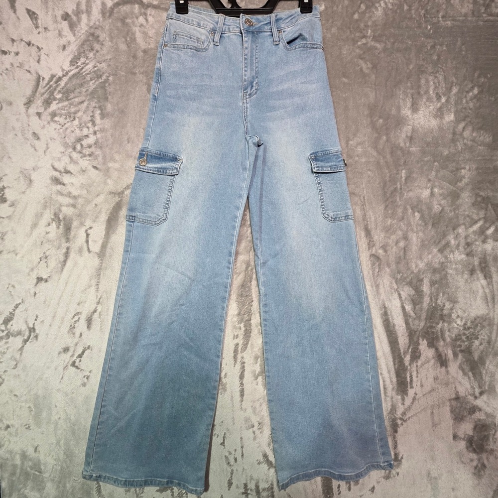 YMI High-Rise Skater Jeans Light Wash Wide Leg Cargo Denim Size 3/26